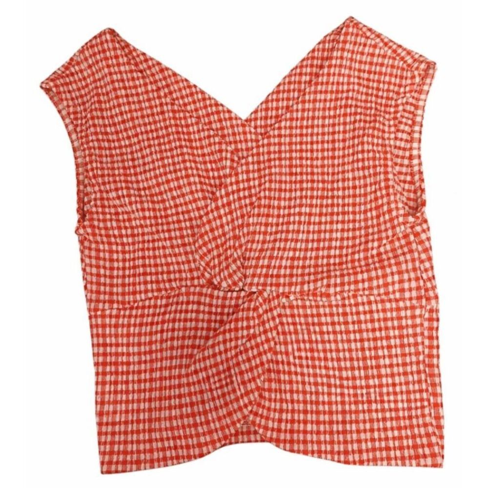 Ray beams womens small red gingham plaid top blouse made in Japan cropped